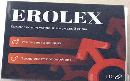 Лицевая сторона упаковки препарата Erolex крупным планом.